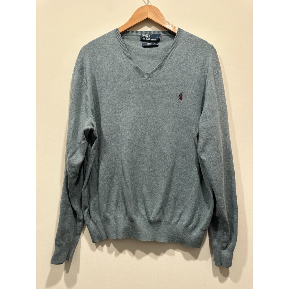 Polo Ralph Lauren Men's Light Blue Vneck Pima‎ Cotton Sweater XL